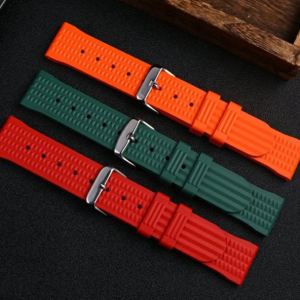 QX fancy goods high-quality soft silicone rubber strap flat end 20mm/22mm with 5 colors butterfly buckle and Pin buckle YHR015