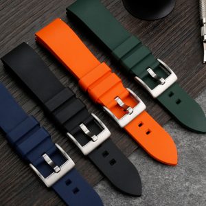 QX fancy goods high-quality soft Fluororubber strap curved end 20mm with 5 colors butterfly buckle and Pin buckle YHR013
