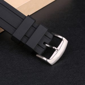 QX fancy goods high-quality Silicone rubber strap with curved end 22mm wide black and blue with Pin buckle YHR07