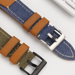 QX fancy goods high-quality Canvas and Cowhide watch strap 22mm 24mm with multiple color and stainless-steel pin buckle YHL11