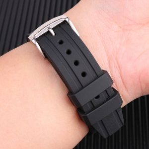 QX fancy goods high-quality Silicone rubber strap with curved end 22mm wide black and blue with Pin buckle YHR07