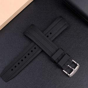 QX fancy goods high-quality Silicone rubber strap with curved end 22mm wide black and blue with Pin buckle YHR07