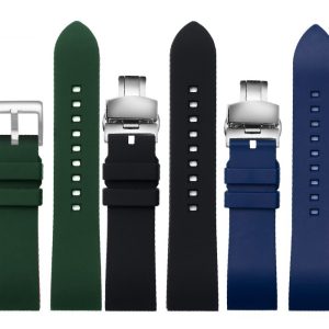 QX fancy goods high-quality soft Fluororubber strap curved end 20mm with 5 colors butterfly buckle and Pin buckle YHR013