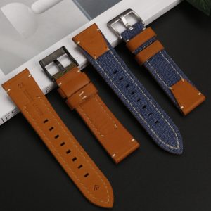 QX fancy goods high-quality Canvas and Cowhide watch strap 22mm 24mm with multiple color and stainless-steel pin buckle YHL11